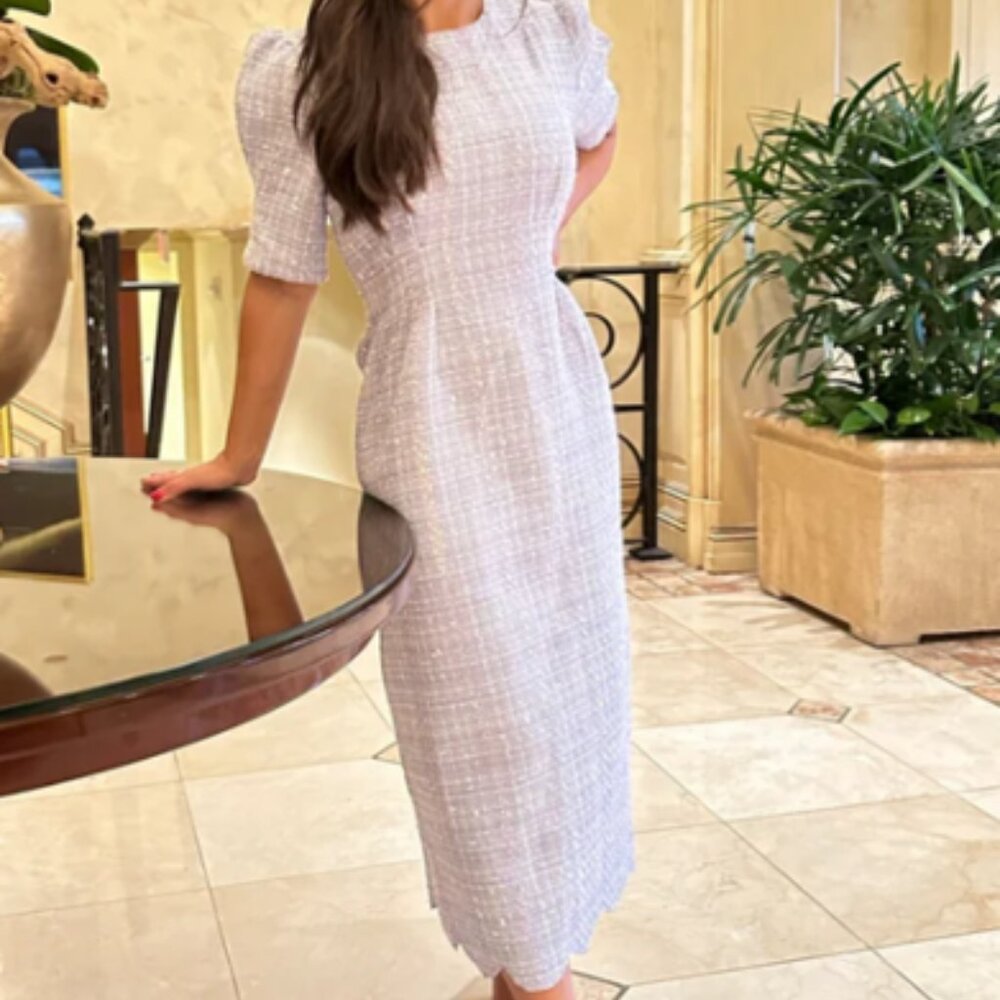 TWEED TEA LENGTH A LINE DRESS, purple